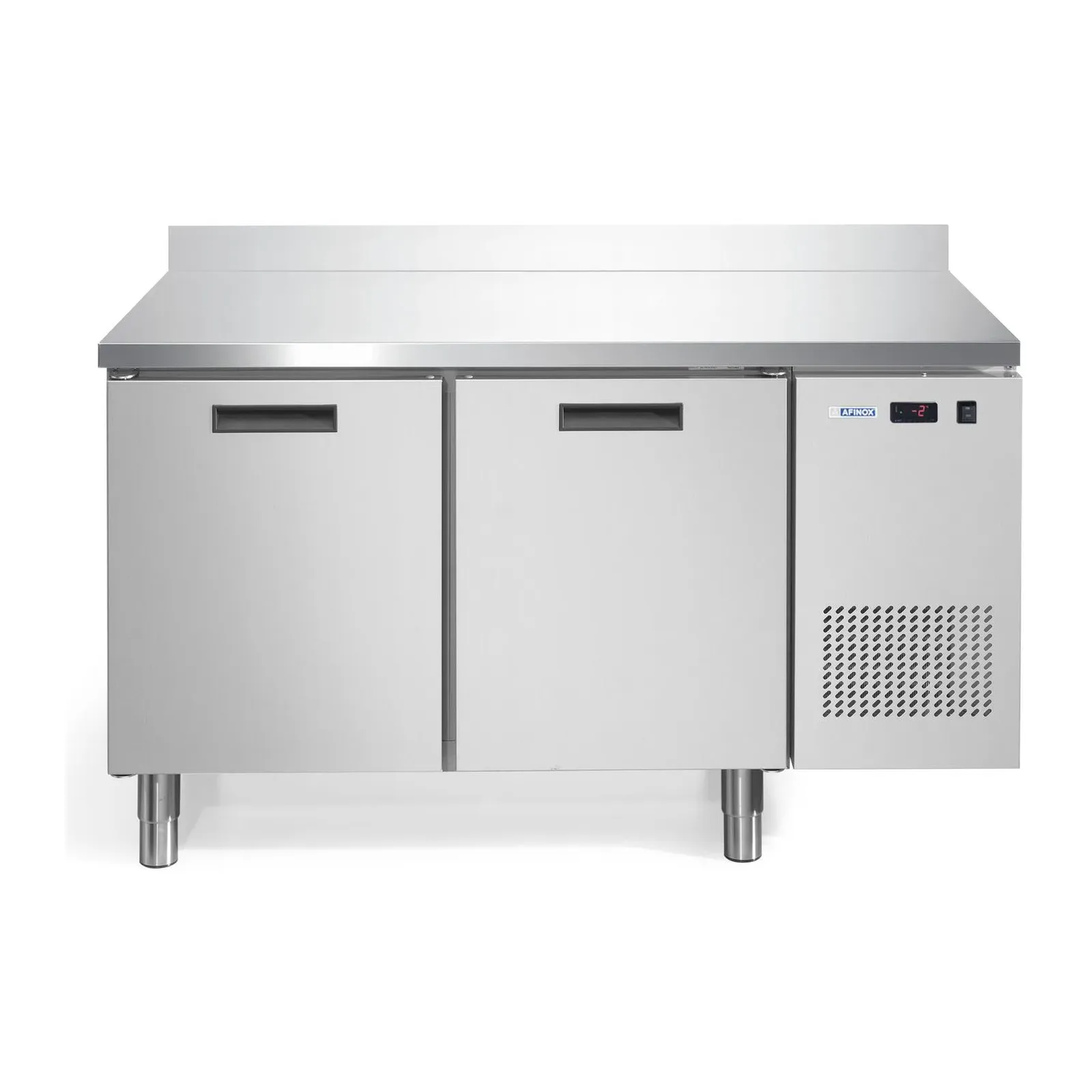 AFINOX Tavolo refrigerato positivo professionale con alzatina · 2 porte, 172 L · freddo ventilato +2/+7 °C · 1400x700x850 mm · 230 V · 0.149 kW · AFINOX