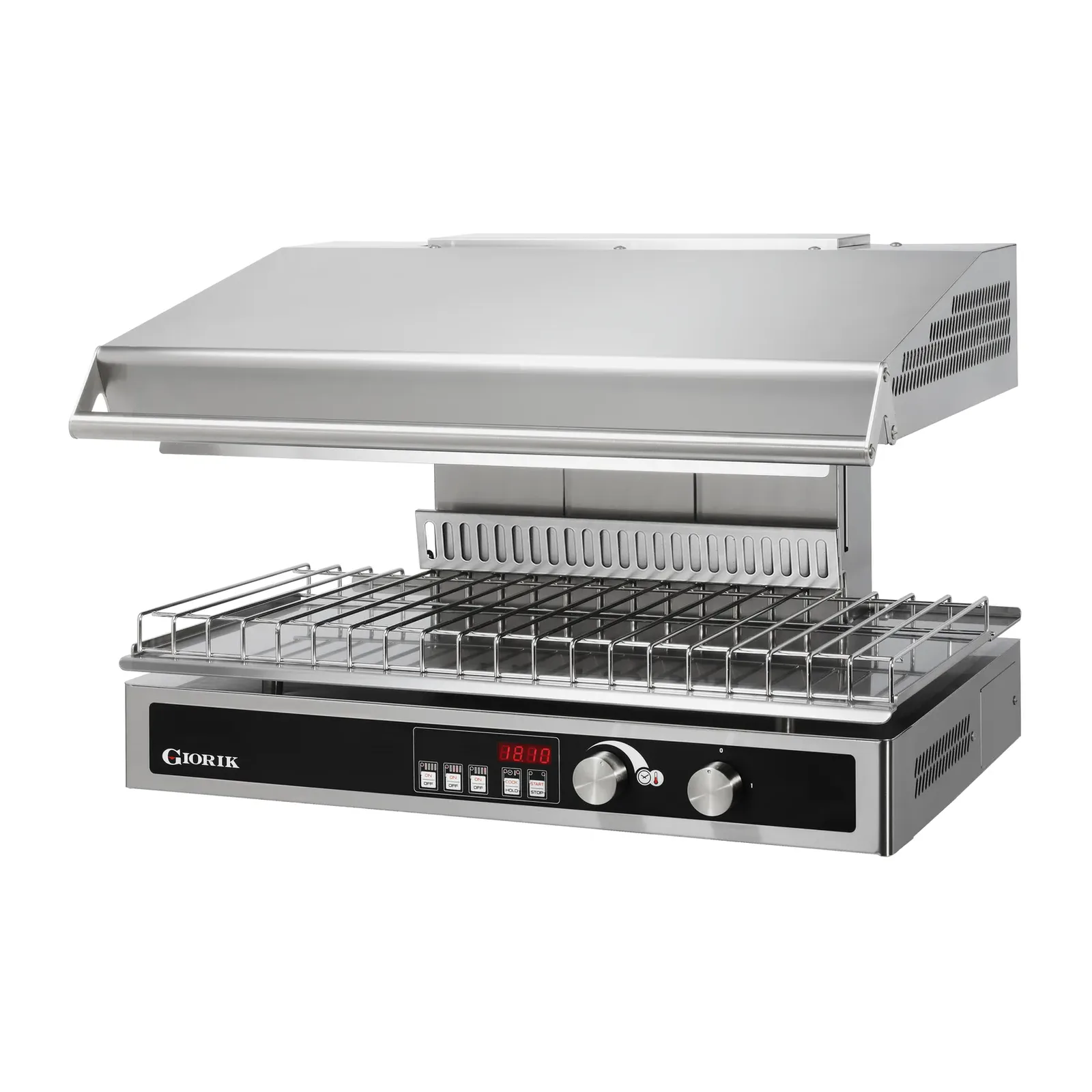 GIORIK Salamandre professionnelle à plafond mobile - surface de cuisson 725x358 mm - 4 foyers 5,3 kW, commandes électroniques, maintien en température - 735x581x519 mm - 400V | 3Ph + N + T - 5.3 kW - GIORIK
