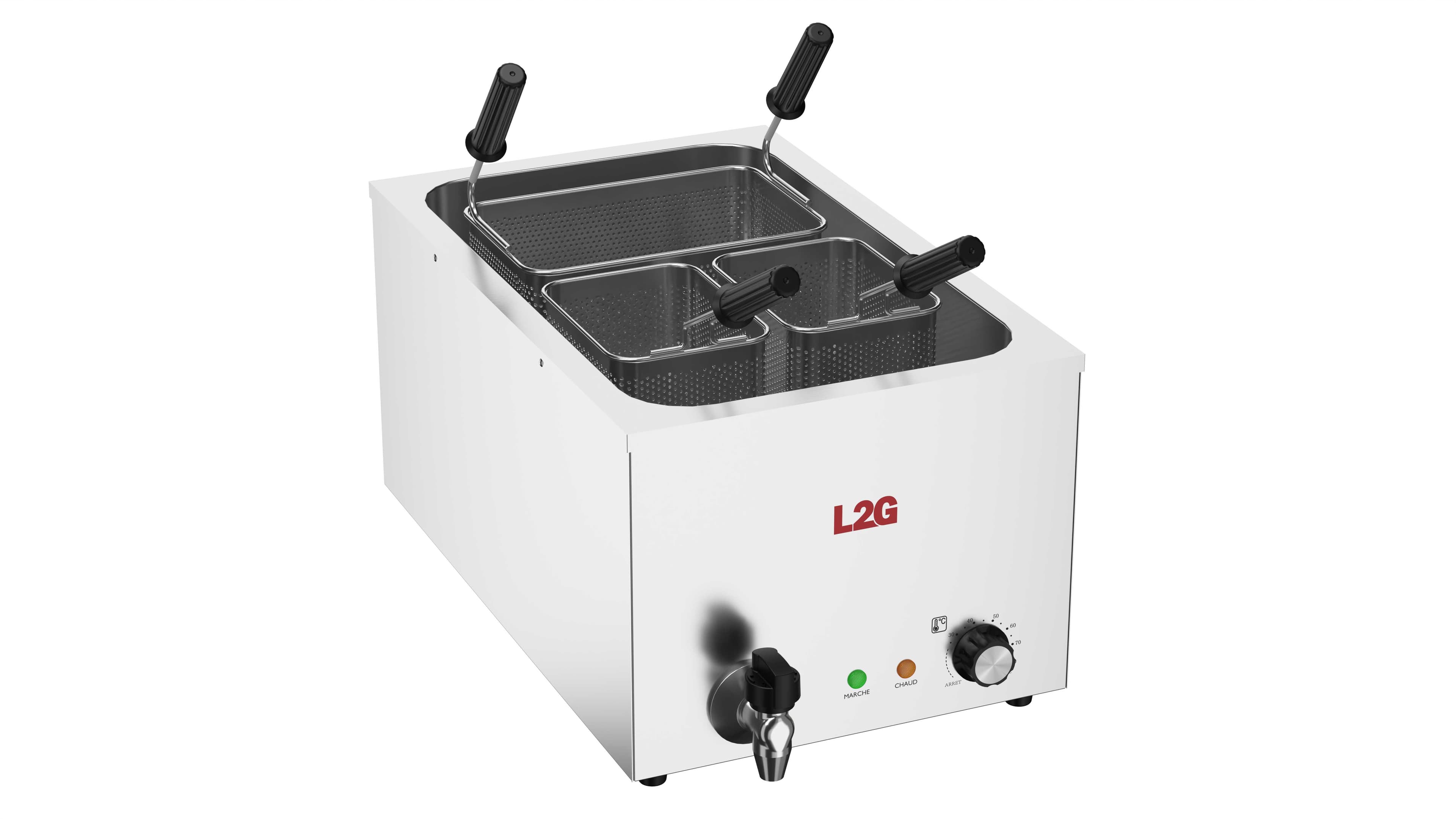L2G Cuiseur à pâtes électrique de table inox - Cuve 25 L - 354x633x446 mm - 230V monophasé - 3,2 kW - L2G