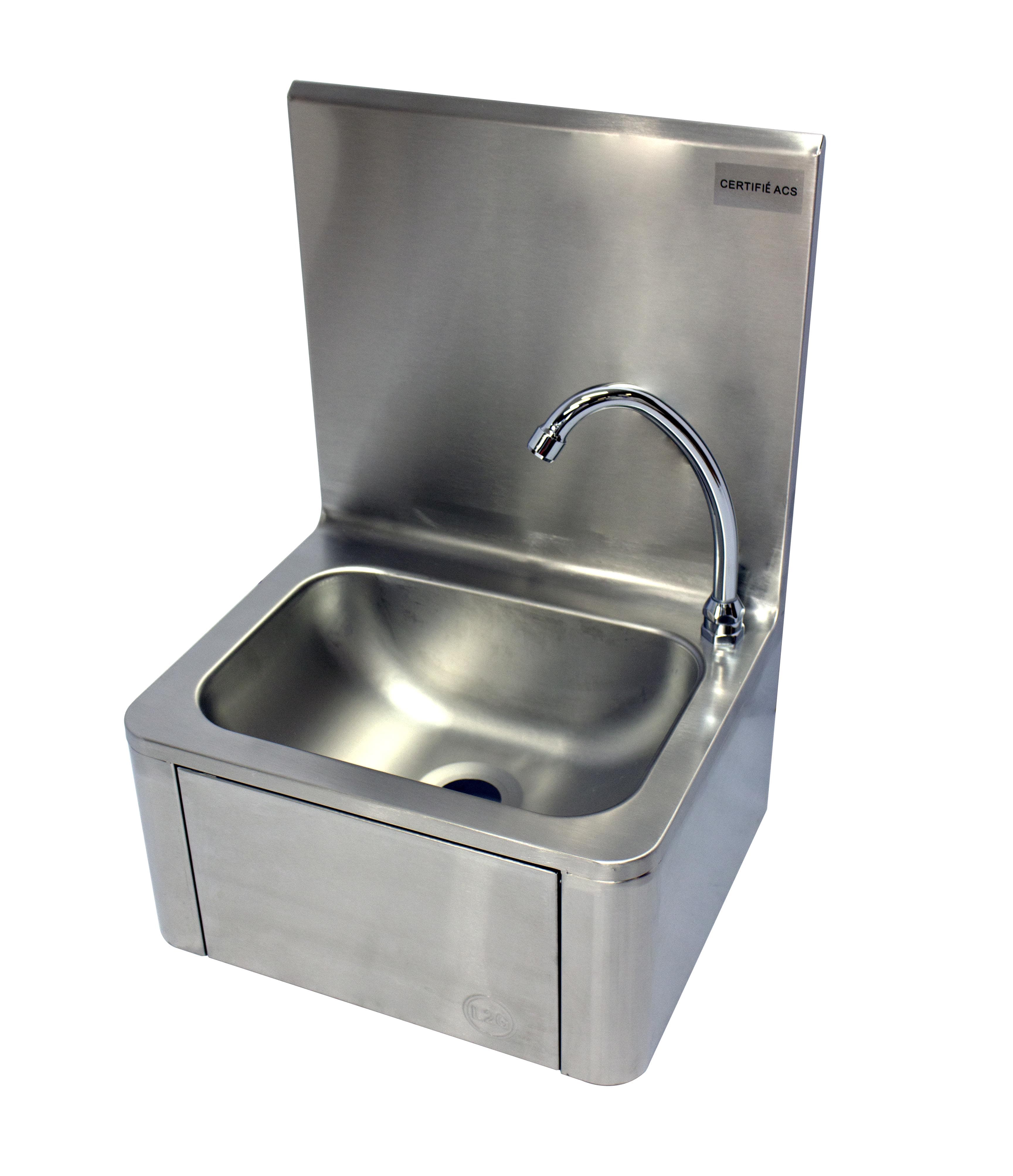 L2G Lave-mains inox adossé à panneau basculant - 400x340x560 mm - Cuve 330x230x130 mm - L2G