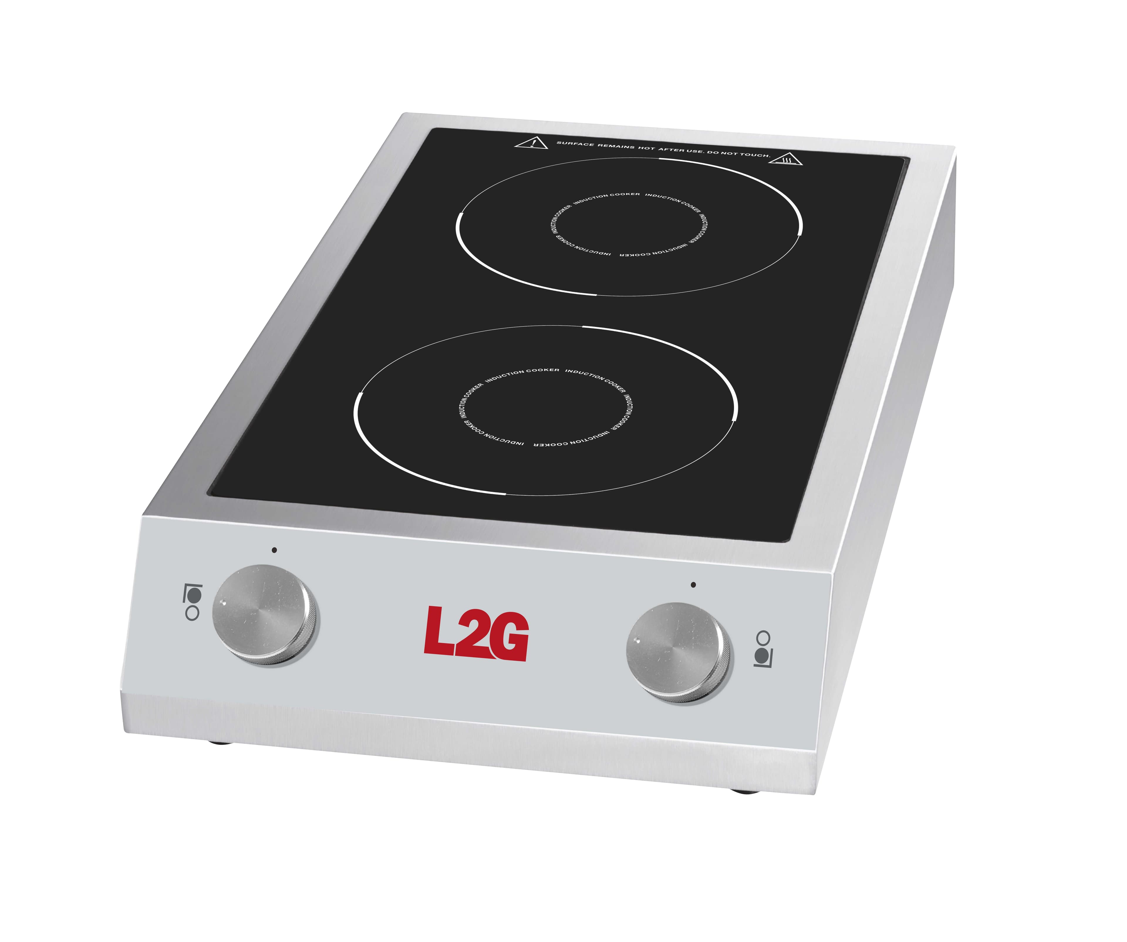 L2G Plaque à induction professionnelle double inox - 408x700x145 mm - 400V triphasé - 7 kW - L2G