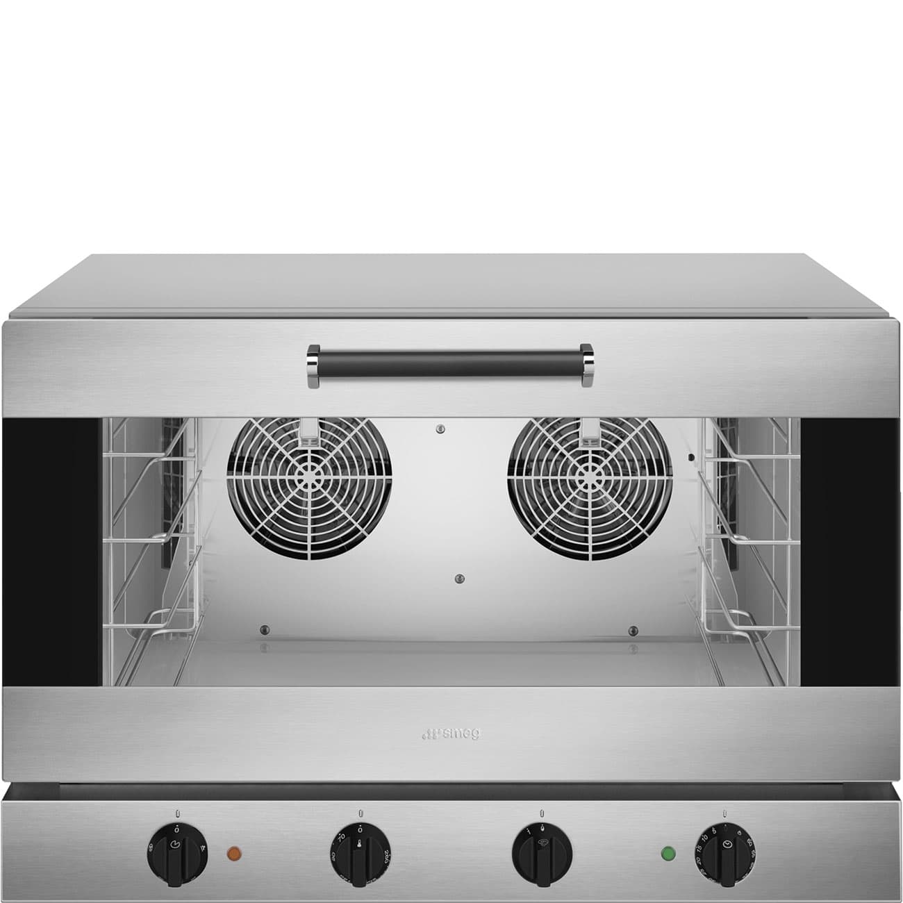 SMEG PROFESSIONAL Elektromechanischer Multifunktionsofen aus Edelstahl mit Befeuchtung · 4 Ebenen GN1/1 oder 600x400 mm · 798x747x563 mm · 400V Drehstrom oder 230V Wechselstrom · 6,9 kW · SMEG PROFESSIONAL